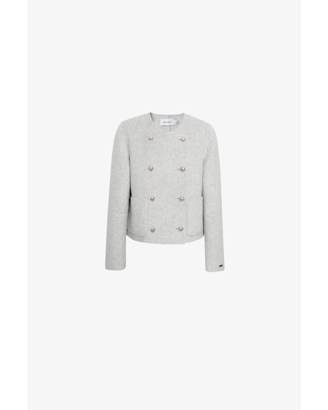 wool jacket in light grey with double buttons down in silver