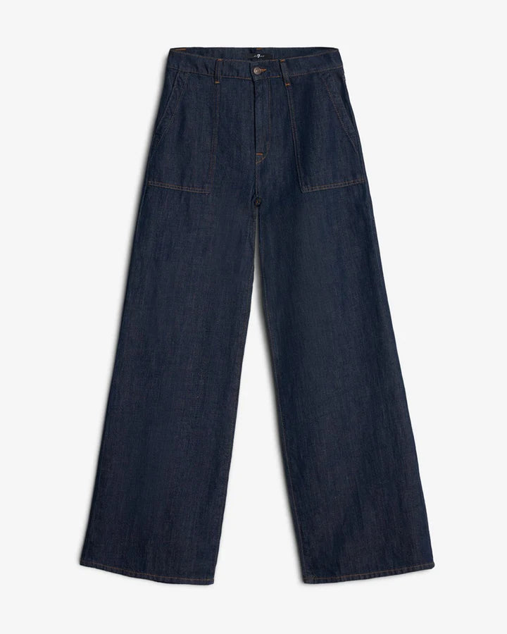 dark blue wide-leg jeans by 7 for all mankind with utility pockets