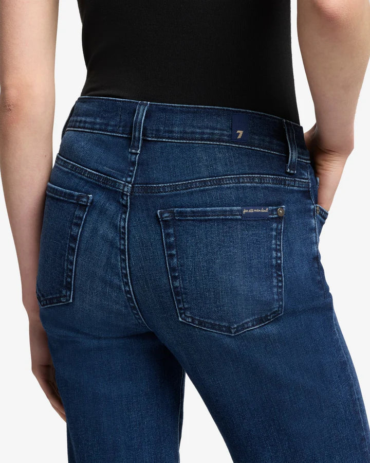 womens blue denim capri shorts by 7 for all Mankind