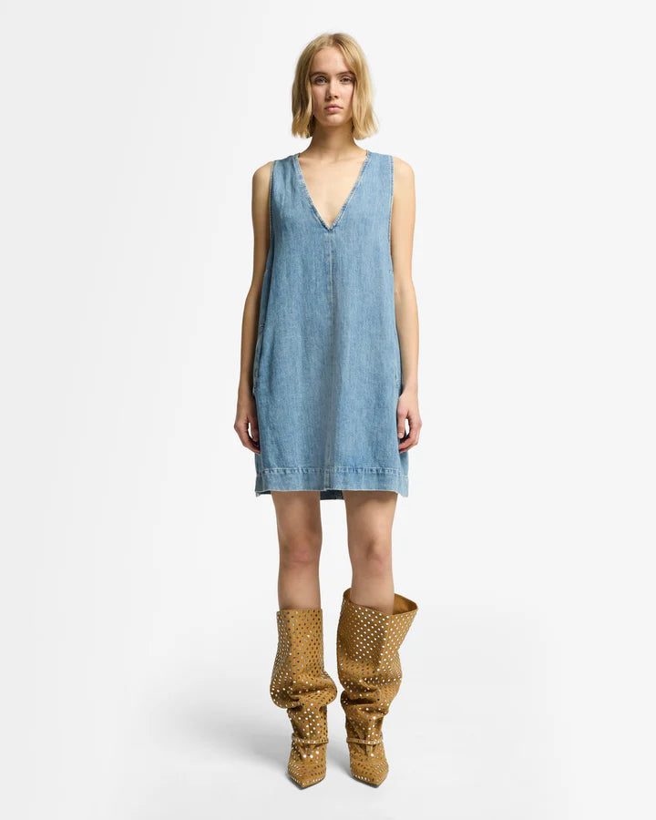 7 for all mankind v-neck linen denim dress