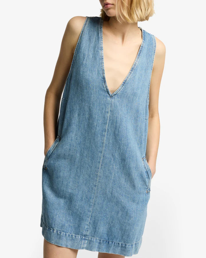 7 for all mankind v-neck linen denim dress