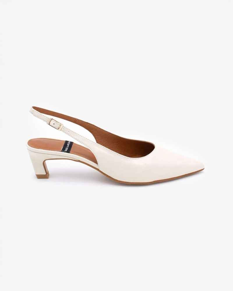 Cream Pointed Toe Slingback Shoes with Kitten Heel in Cream by Angel Alarcon
