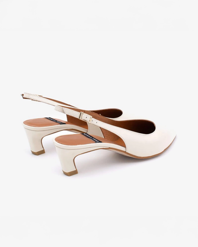 Cream Pointed Toe Slingback Shoes with Kitten Heel in Cream by Angel Alarcon