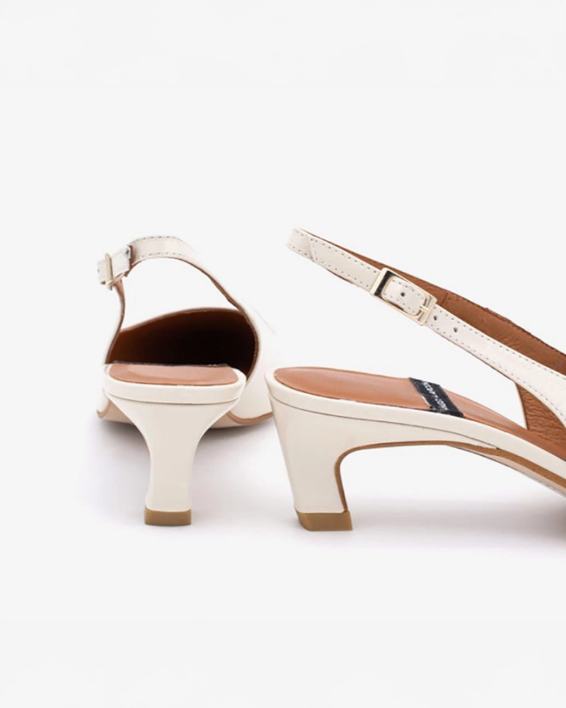 Cream Pointed Toe Slingback Shoes with Kitten Heel in Cream by Angel Alarcon