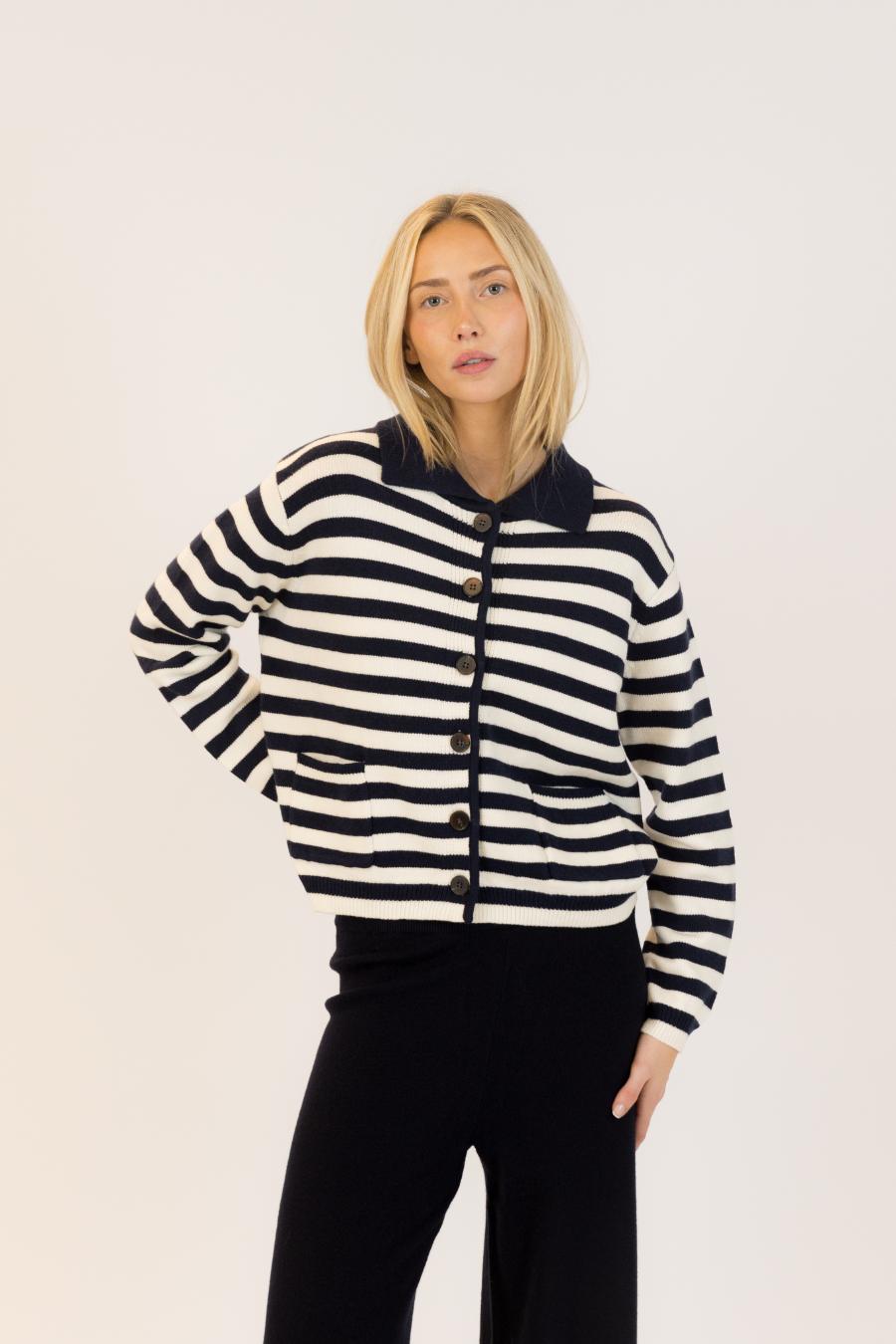 stripped navy and white sweater