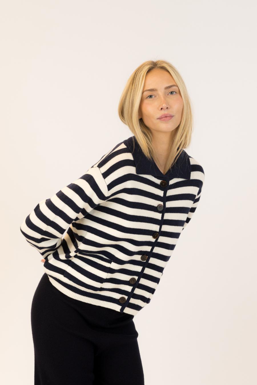 stripped navy and white sweater