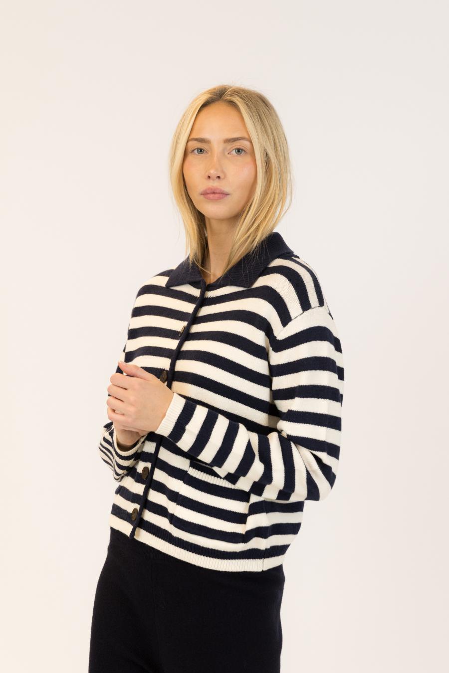 stripped navy and white sweater