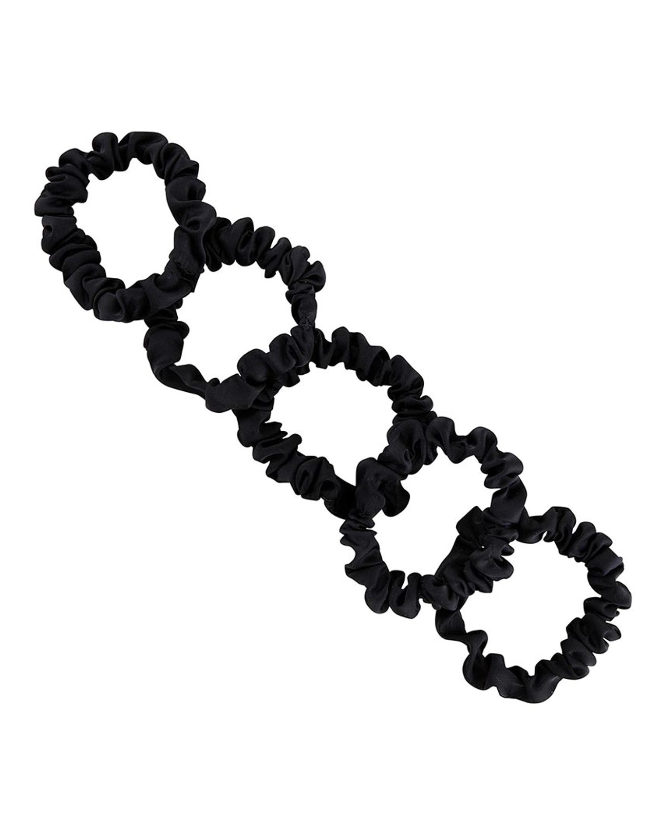 5 black silky satin thin scrunchies