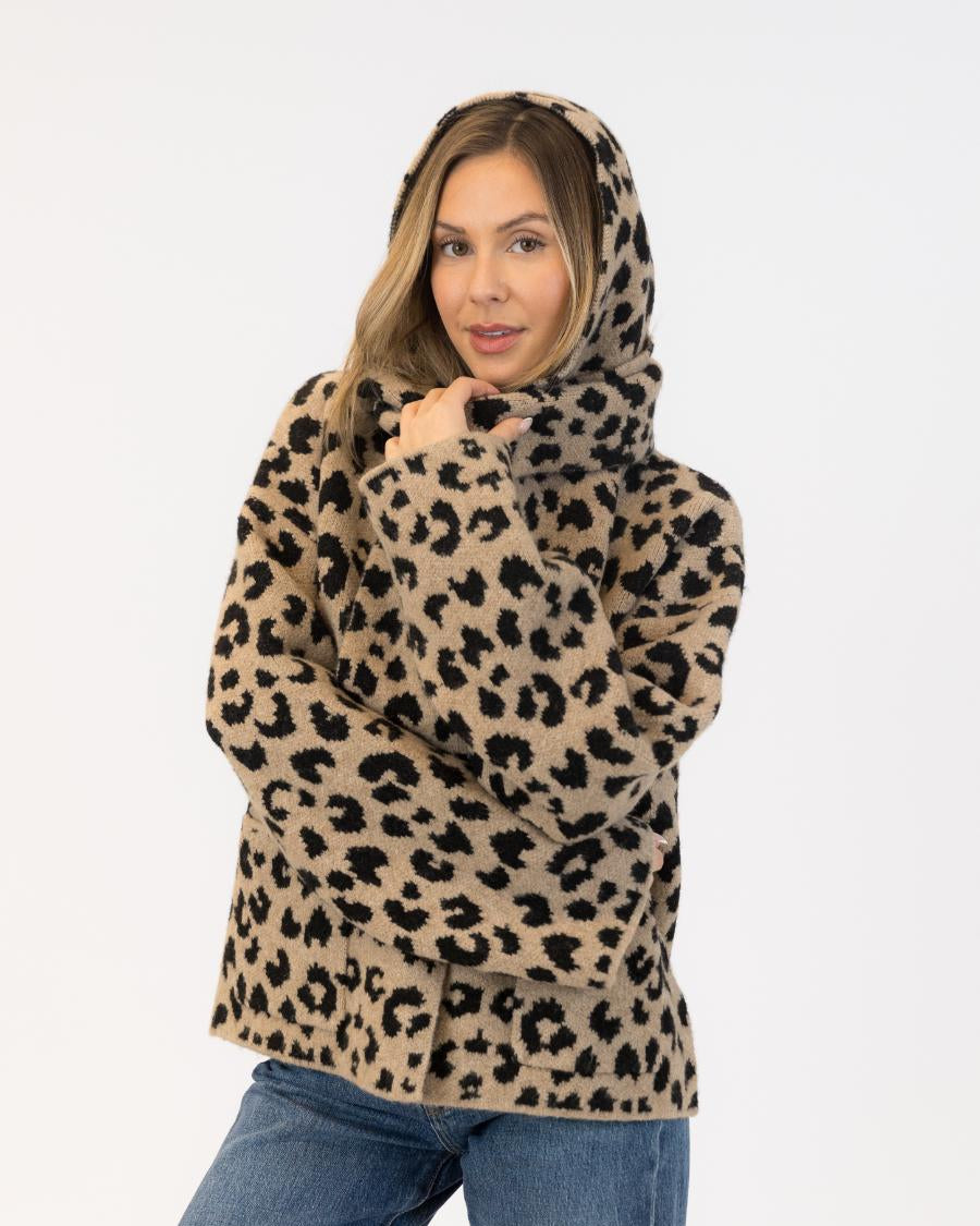 animal print coat with scarf