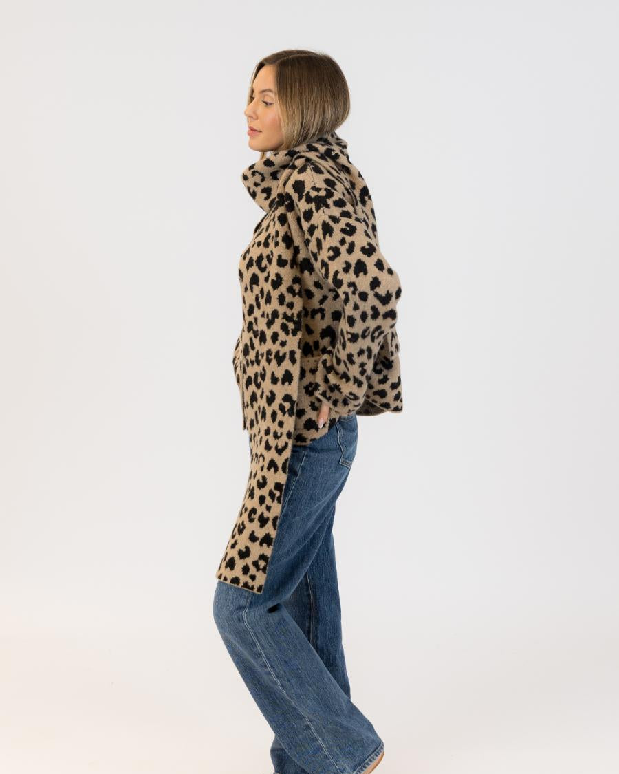 animal print coat with scarf