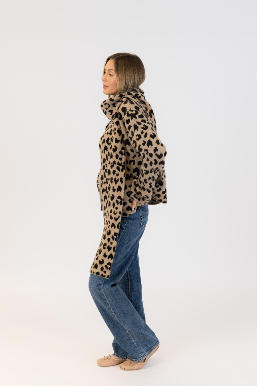 animal print coat with scarf