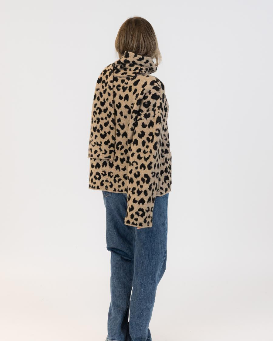 animal print coat with scarf