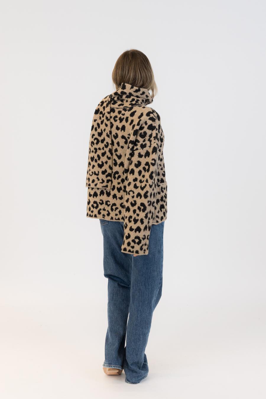 animal print coat with scarf