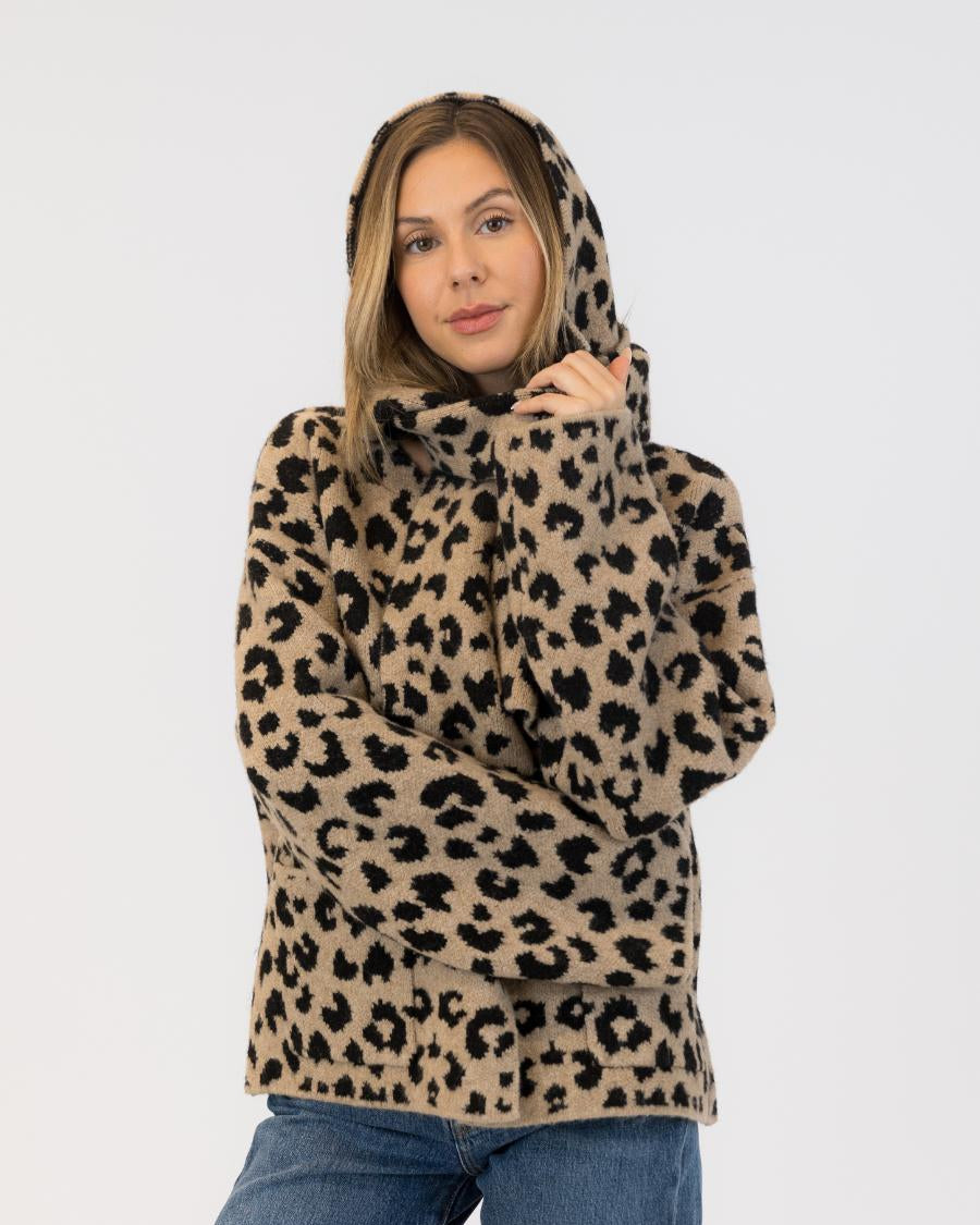 animal print coat with scarf