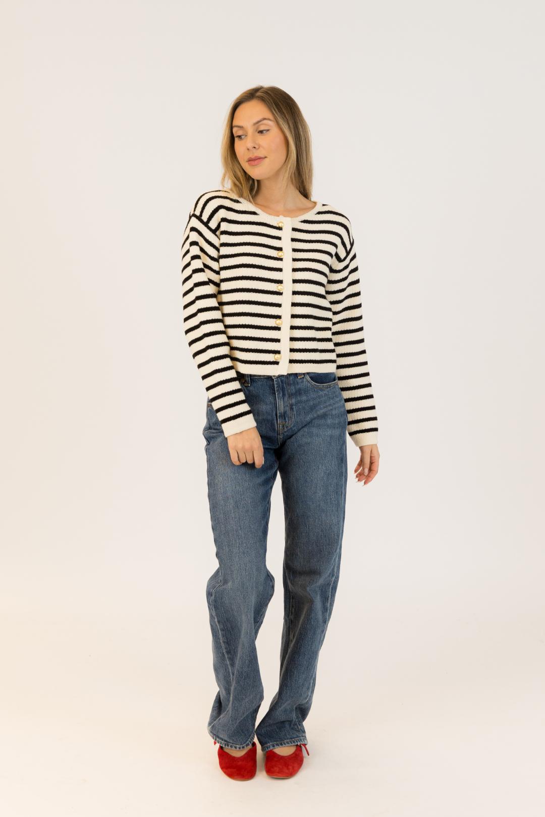 black and white striped cardigan