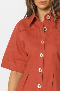 Danica Red Button Up Mini Dress