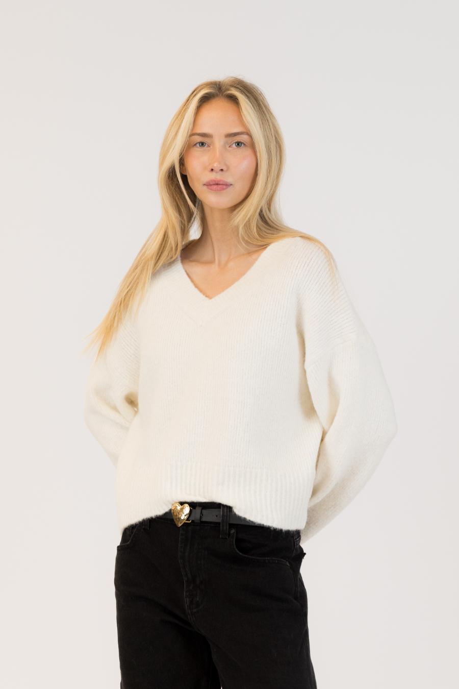v-neck white sweater