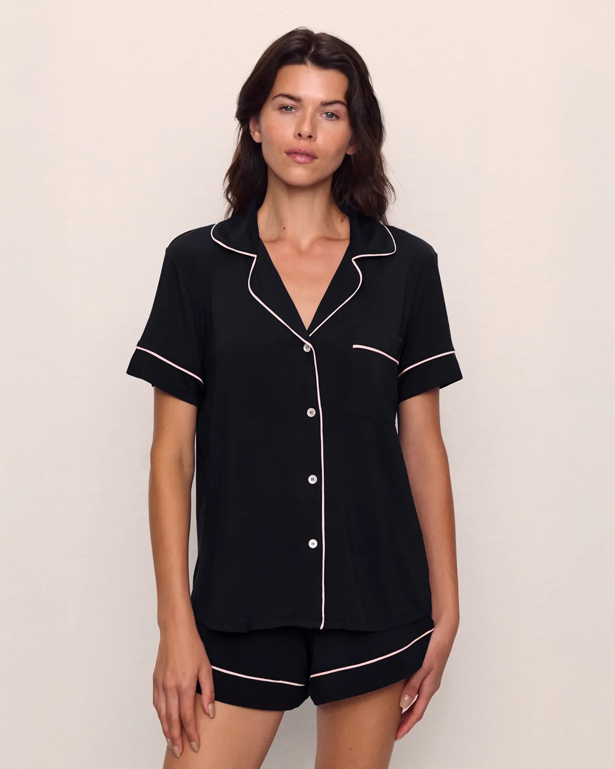 Giselle Button Down Pajamas with Shorts in Black by Eberjey