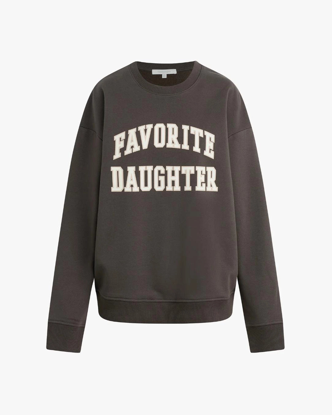 a sweatshirt with the words 'favourite daughter' in varsity letter on it