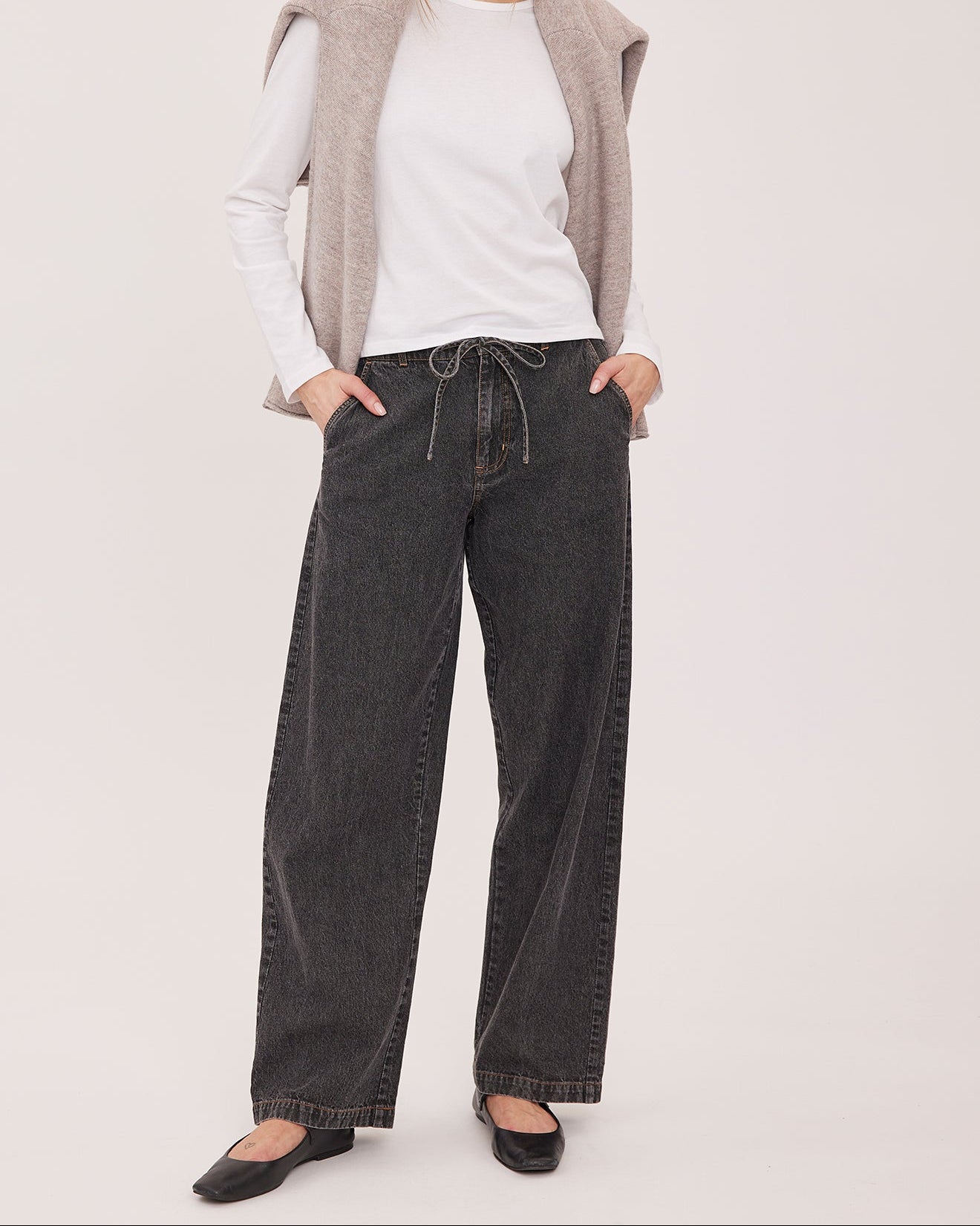 wide leg black denim pant