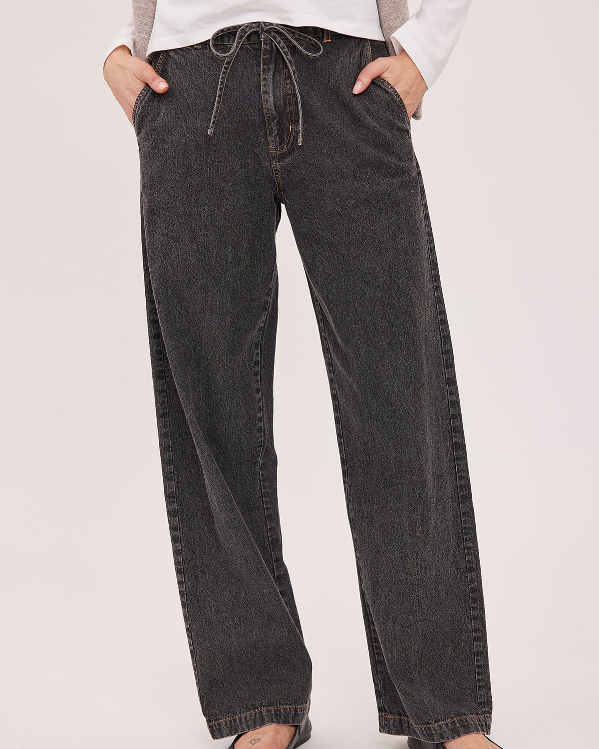 wide leg black denim pant