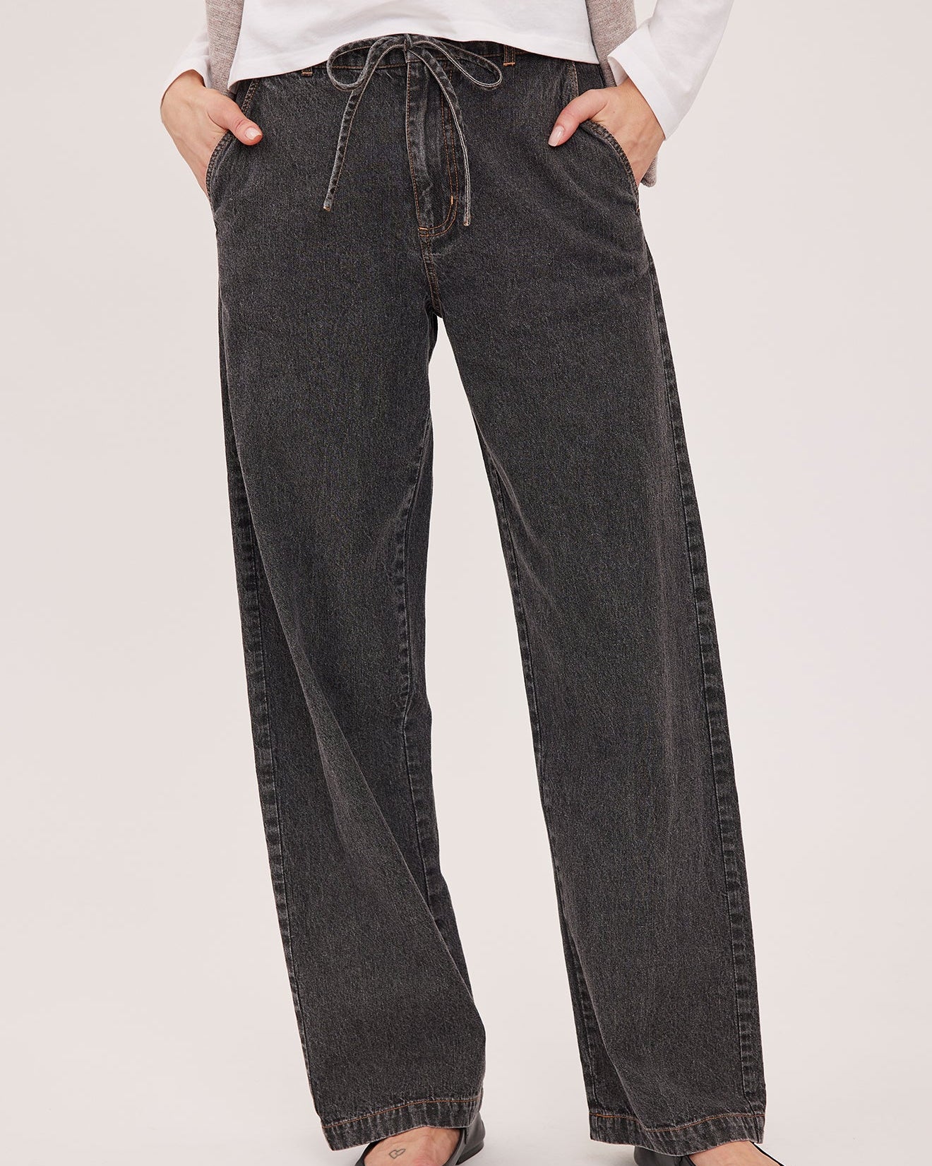 wide leg black denim pant