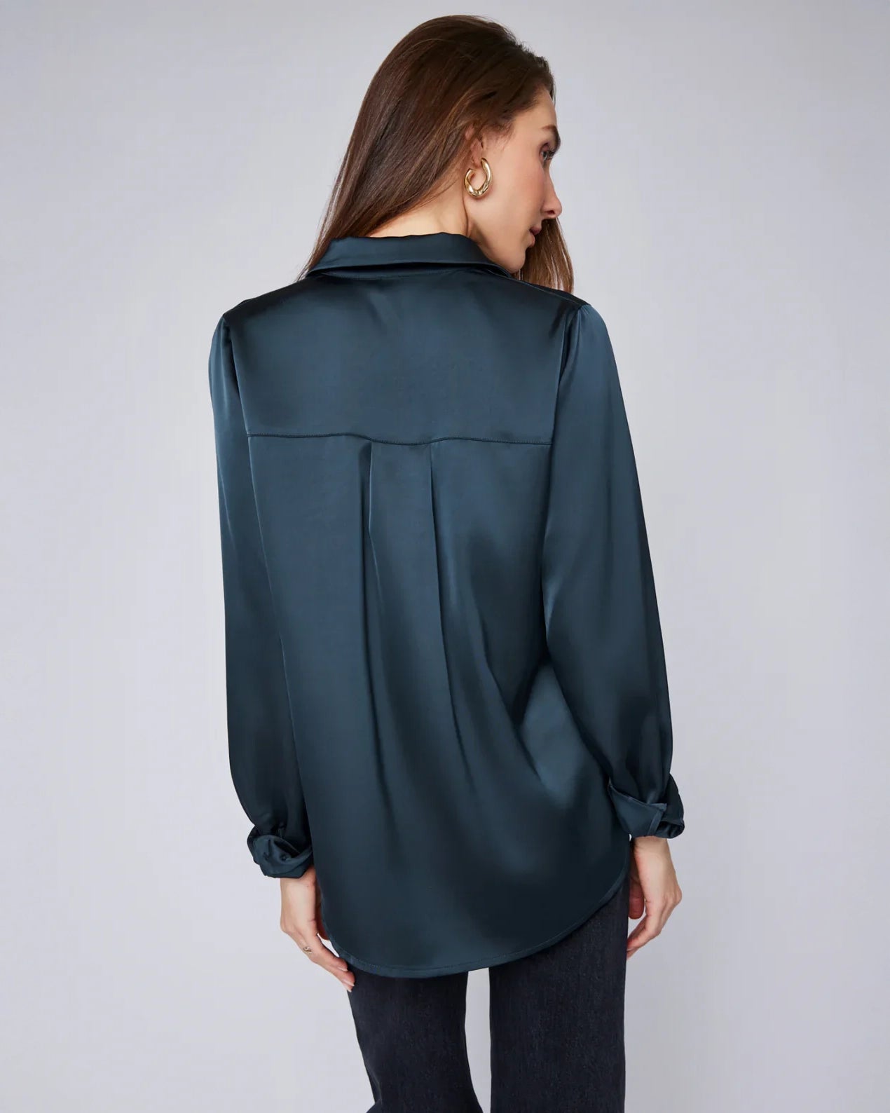 Gentle Fawn Winslow Satin Button Down Shirt Blouse in Teal