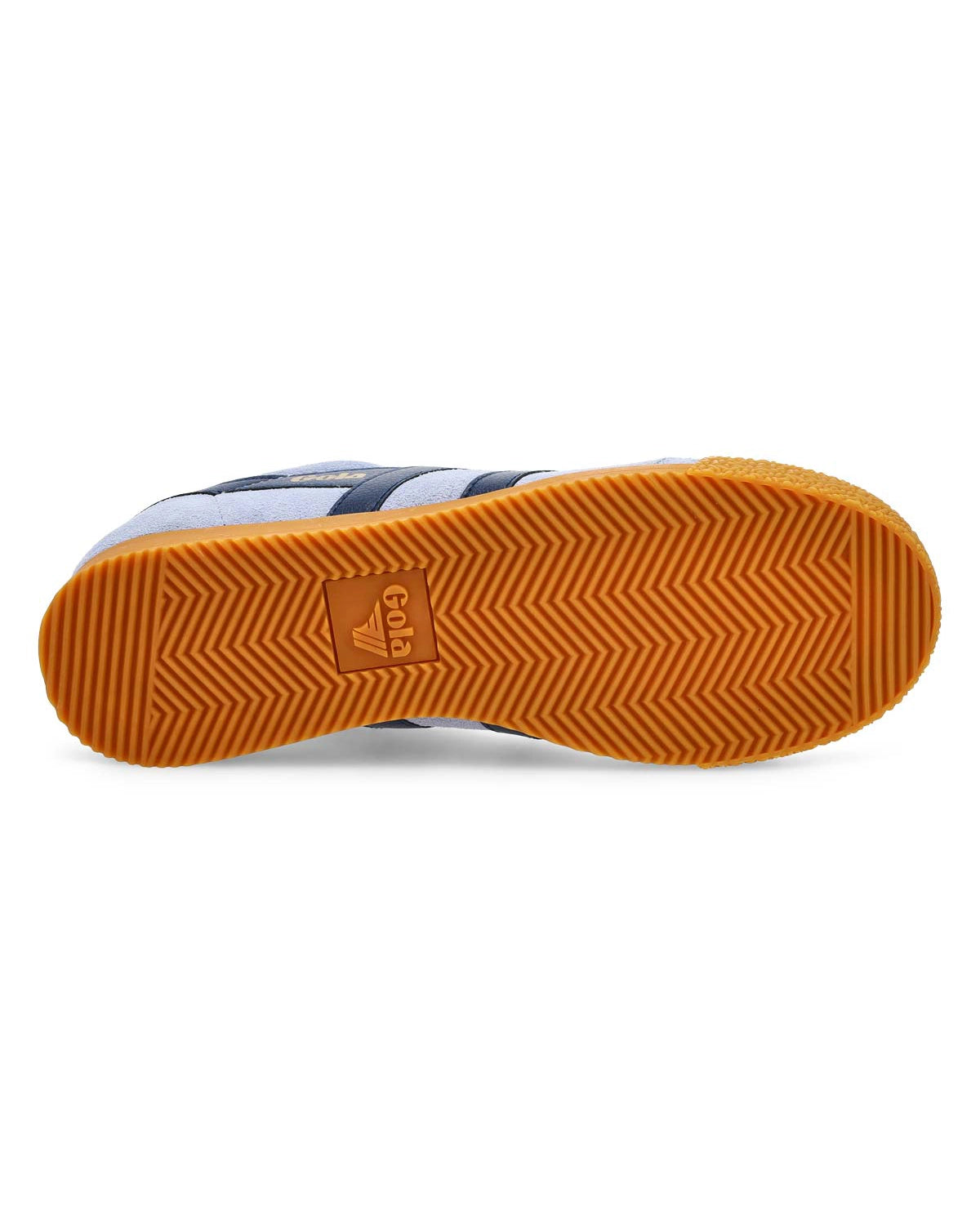 Suede Sneaker with light blue, cobalt blue and navy blue with 'Gola' brand on them in gold