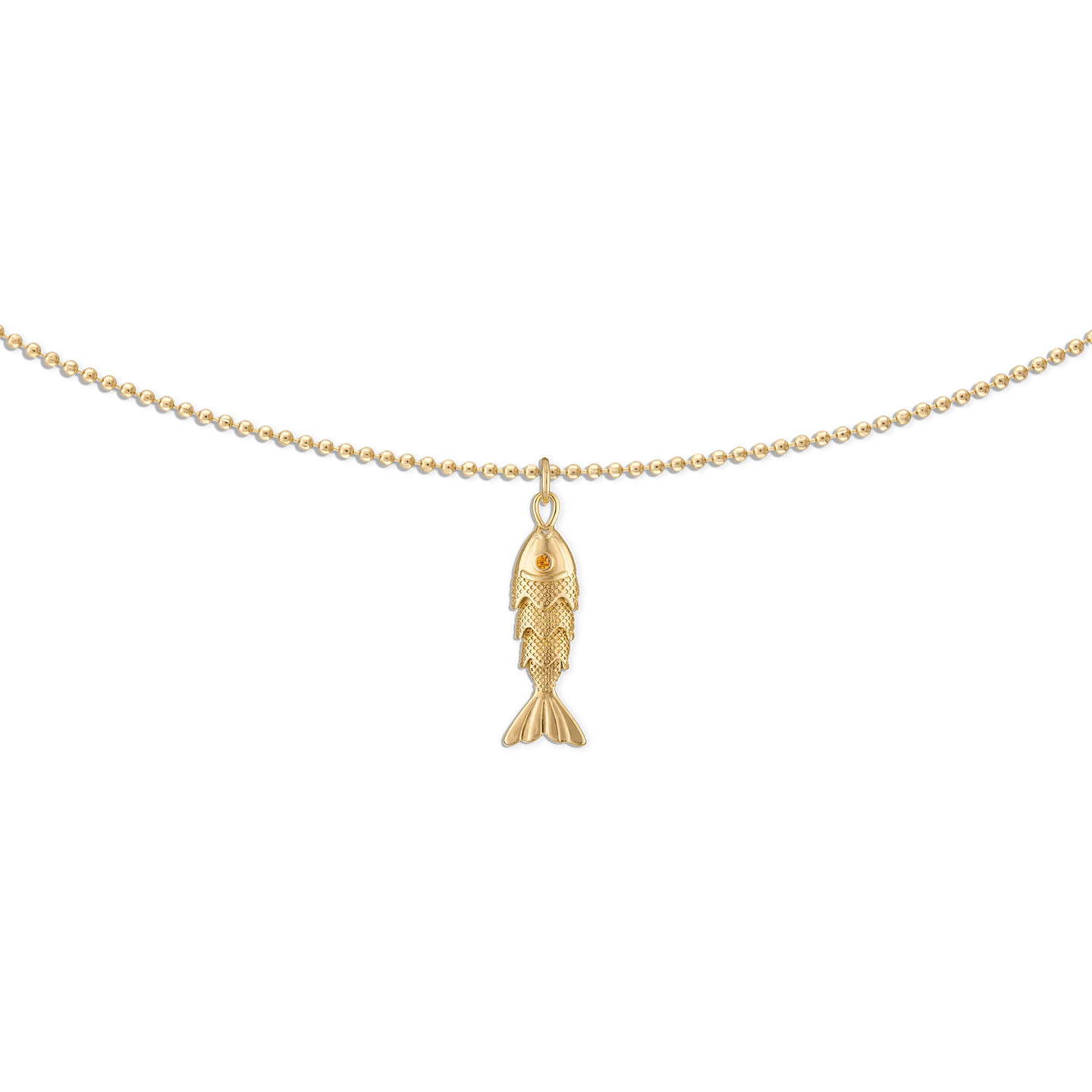 gold ball chain necklace with a fish pendant