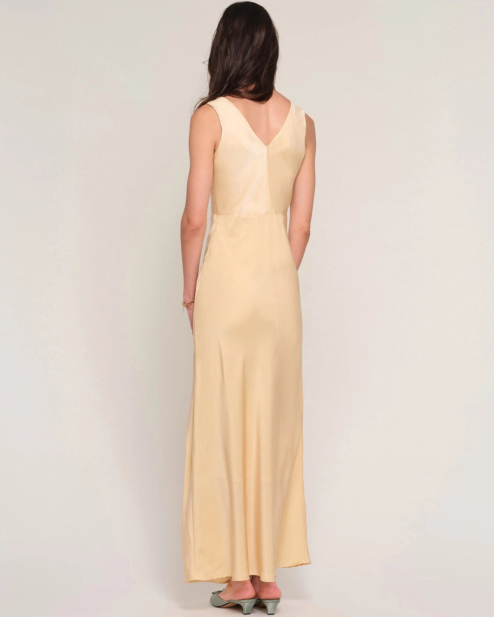 midi satin dress in yellow