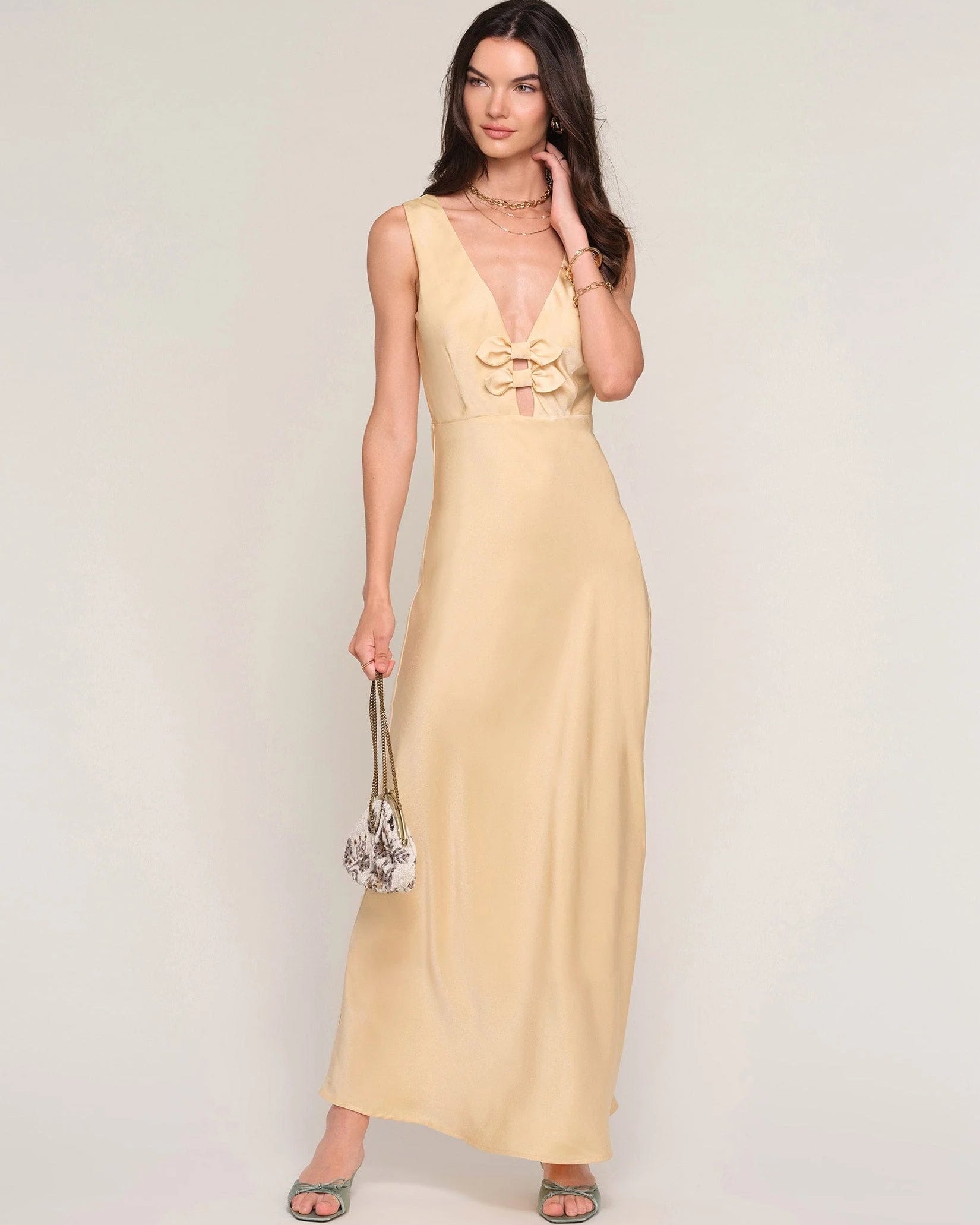 midi satin dress in yellow