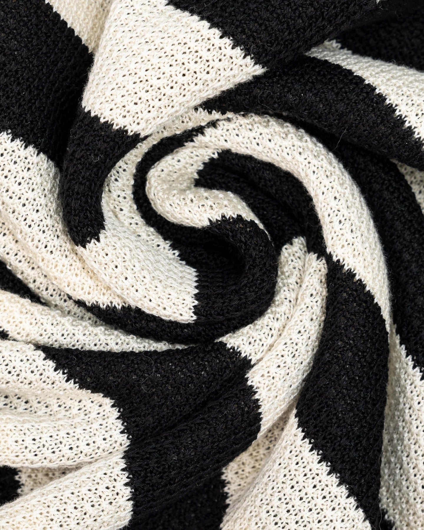 Close-up of black and white striped knit fabric