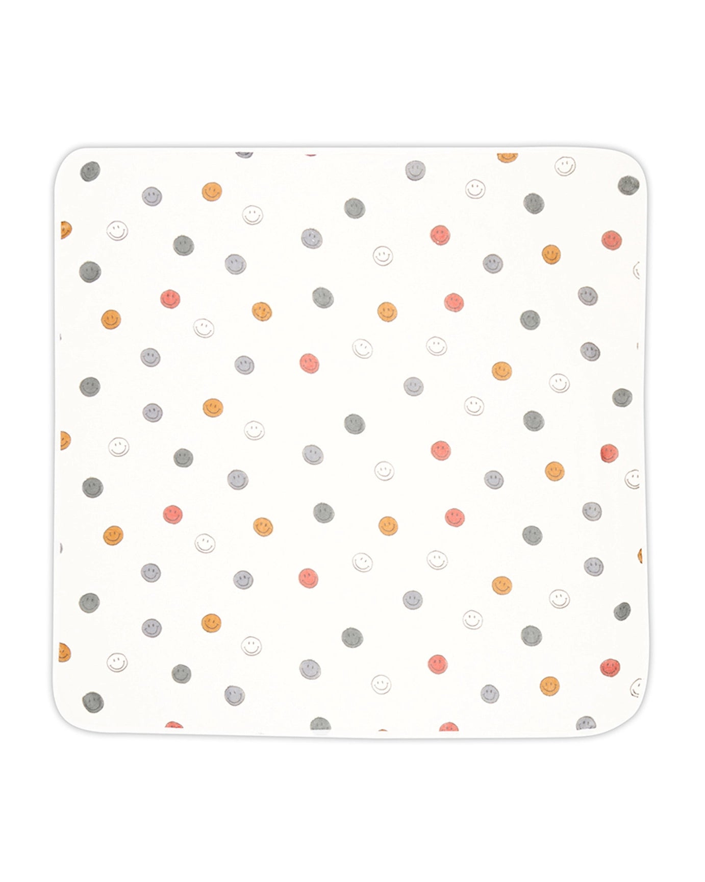 A children's hooded towel with a smiley face pattern on it