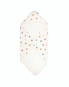 A children's hooded towel with a smiley face pattern on it