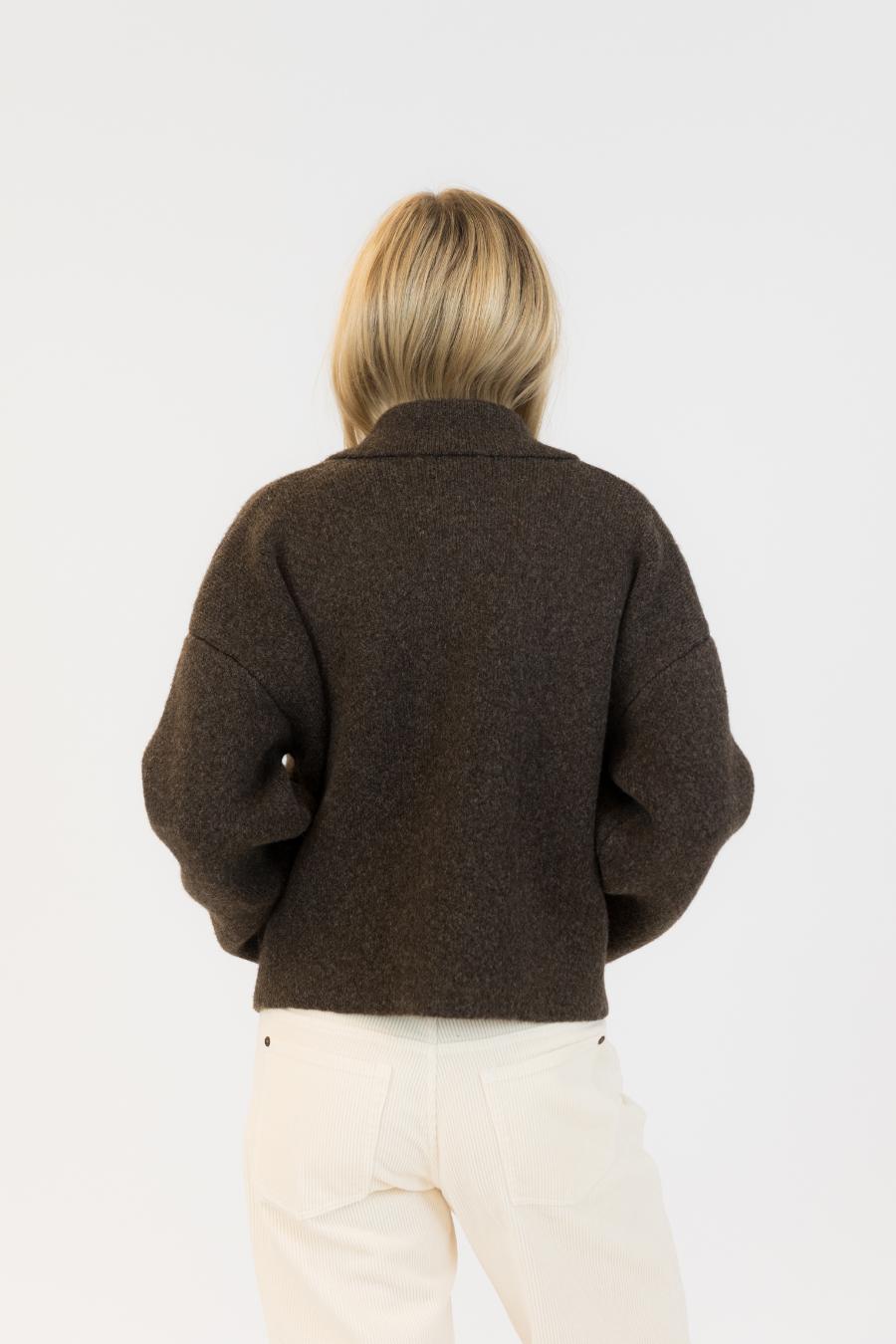 brown cardigan with collar