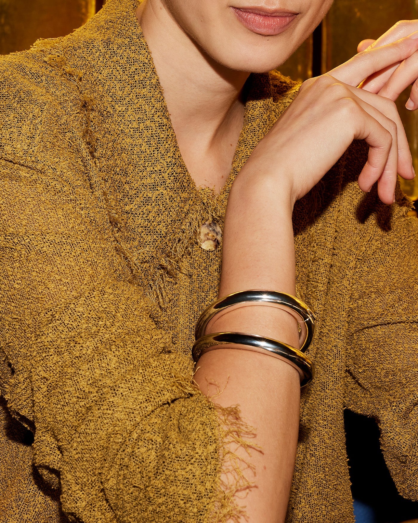 Chunky gold and silver Gia Mega bangle bracelet by Jenny Bird