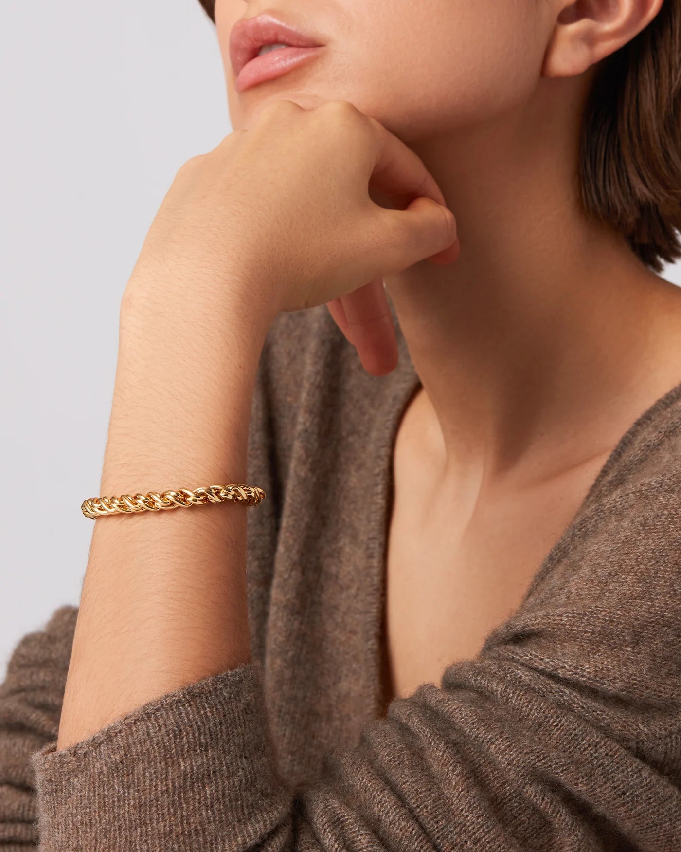 Thick braided gold chain Rizzo bracelet by Jenny Bird