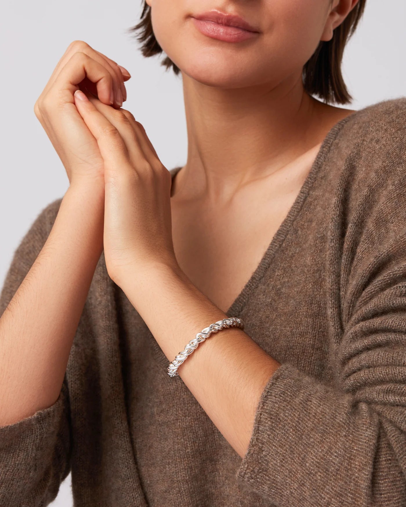 Thick braided silver chain Rizzo bracelet by Jenny Bird