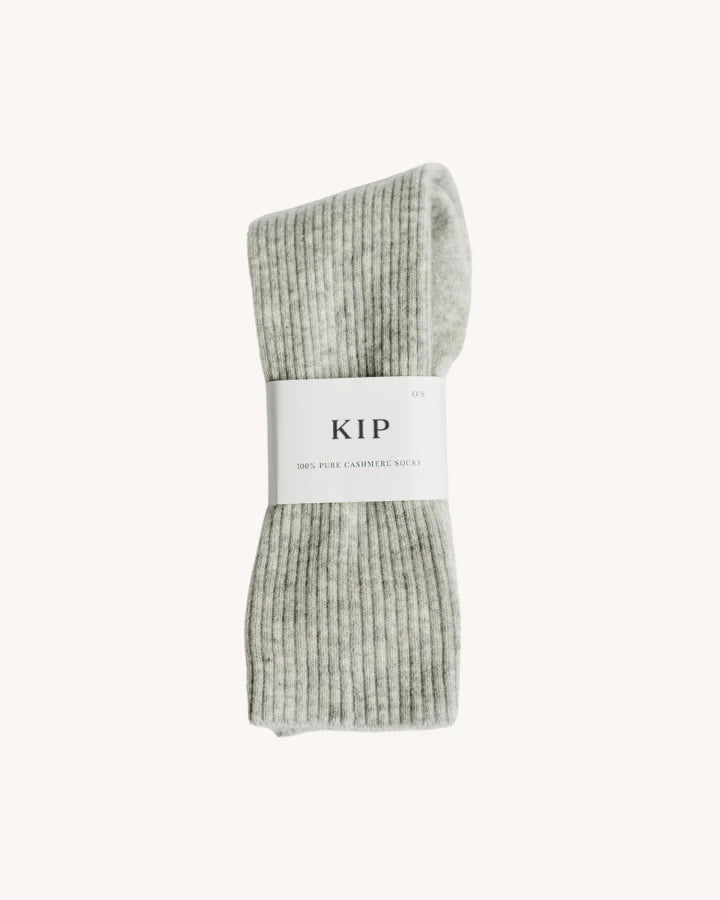 Pack of gray merino and cashmere socks with 'KIP' label