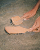 Two Hairbrushes with bamboo wooden handle and black bristles
