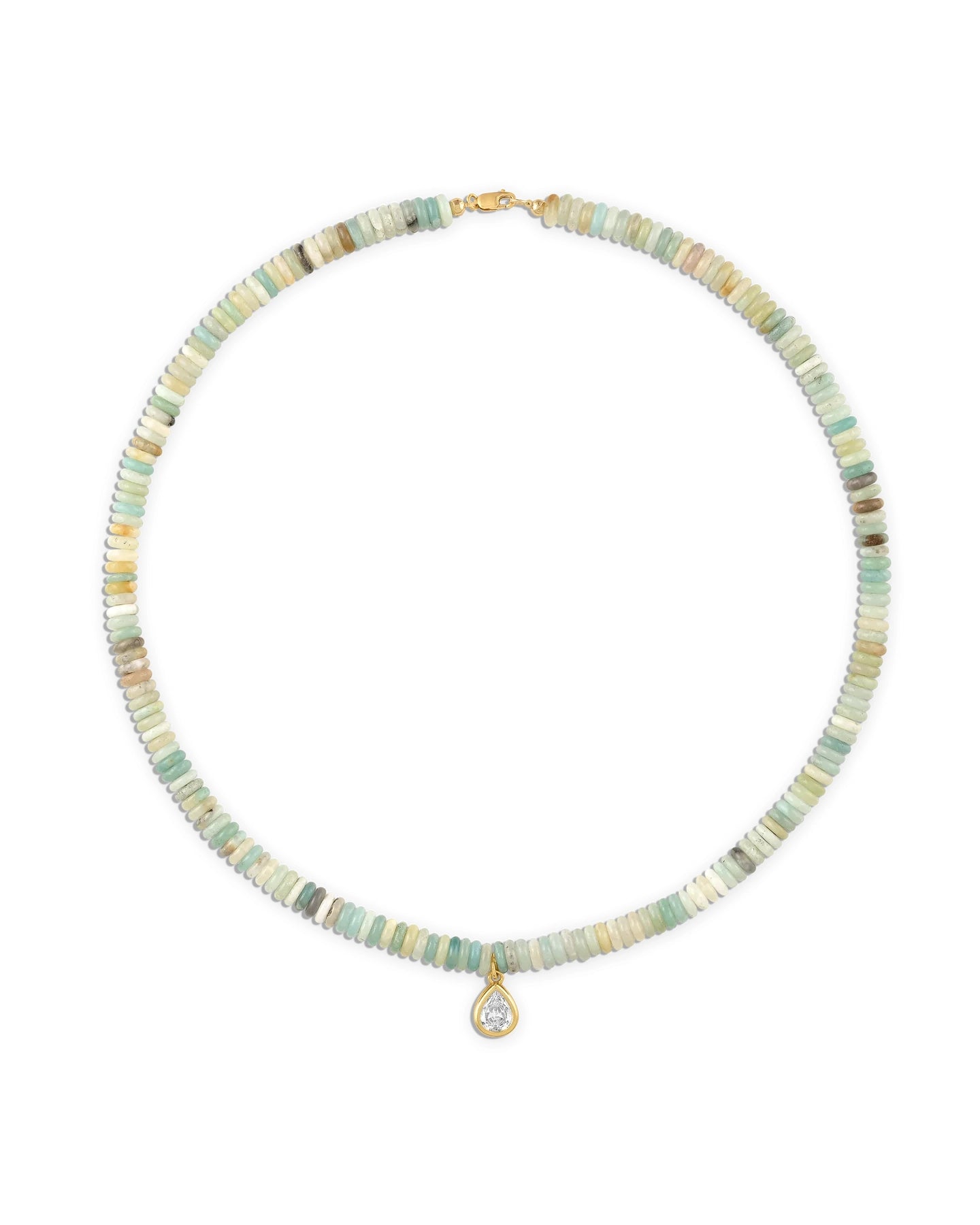 Necklace with multicolored amazonite beads and a gold pendant