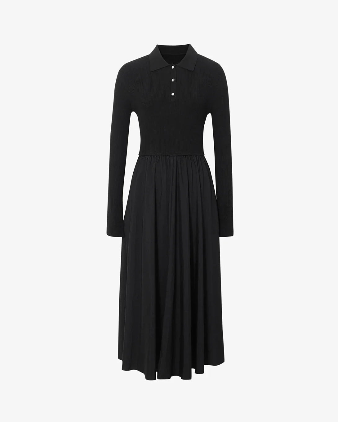 long sleeve black dress with buttons and collar