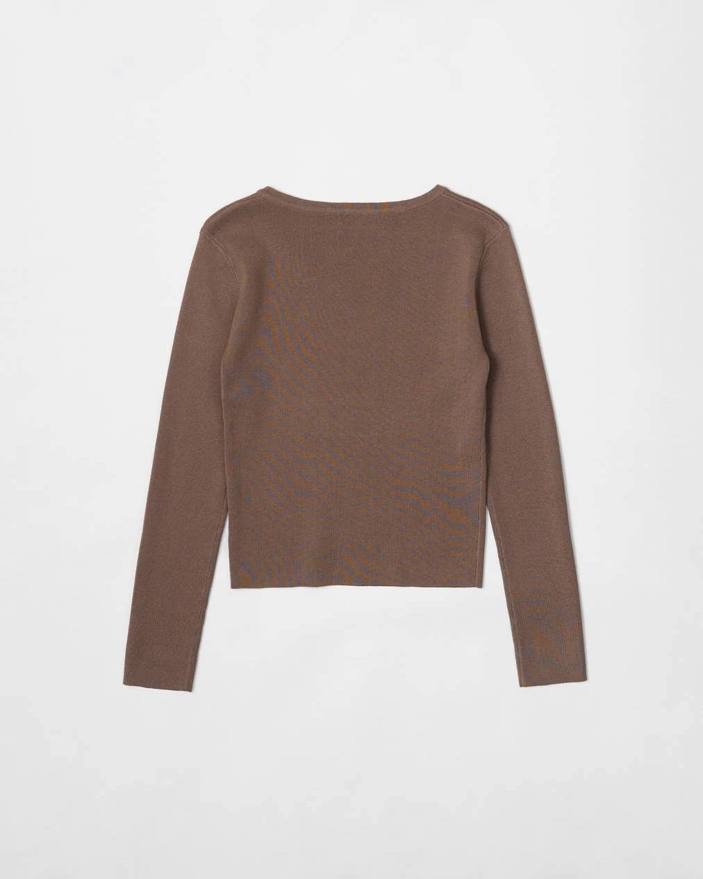 Brown long-sleeve top with asymmetrical neckline
