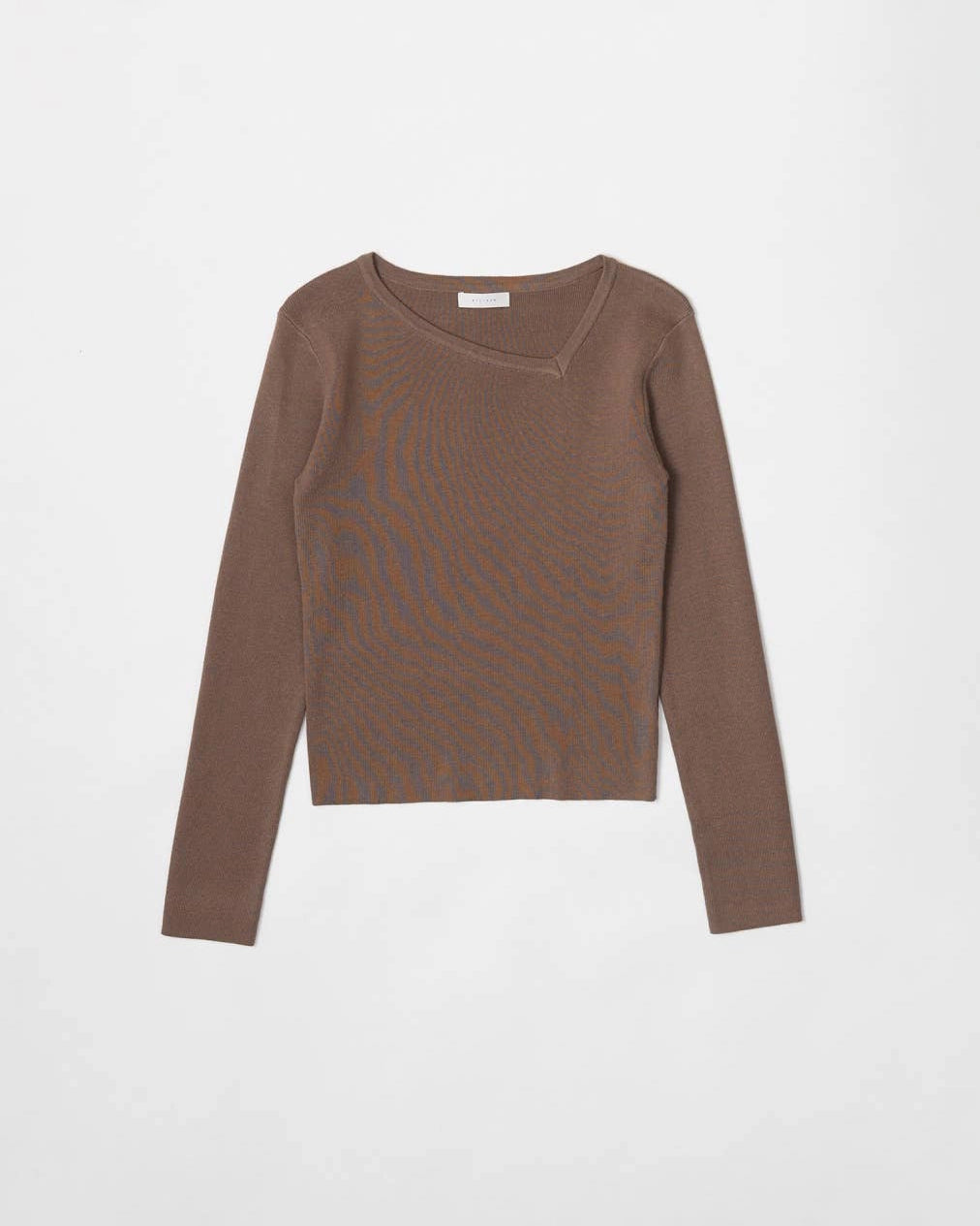 Brown long-sleeve top with asymmetrical neckline