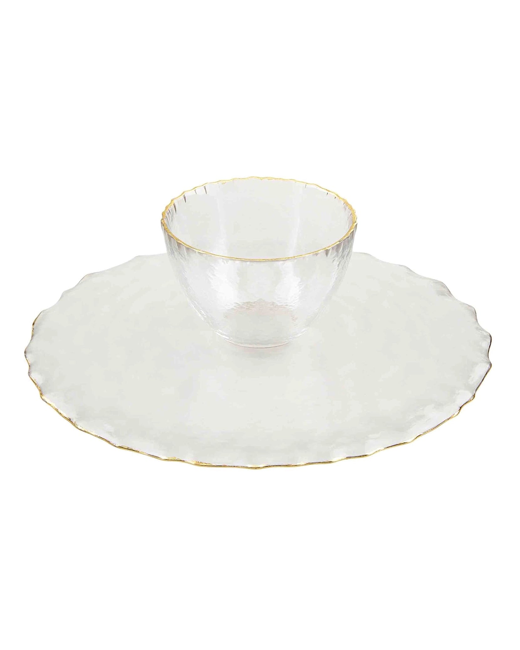 Glass Reversible Chip and Dip Cake Pedestel with gold