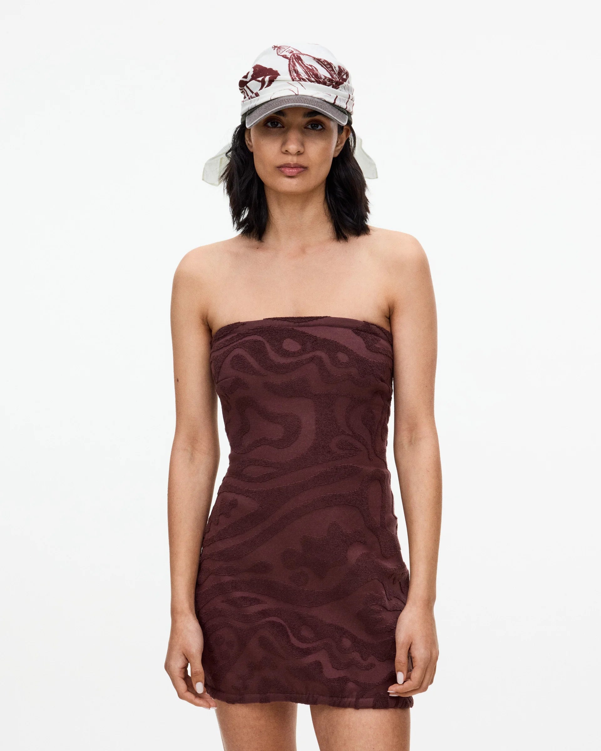 Textured Sleeveless Terry Dress in Burgundy by OAS