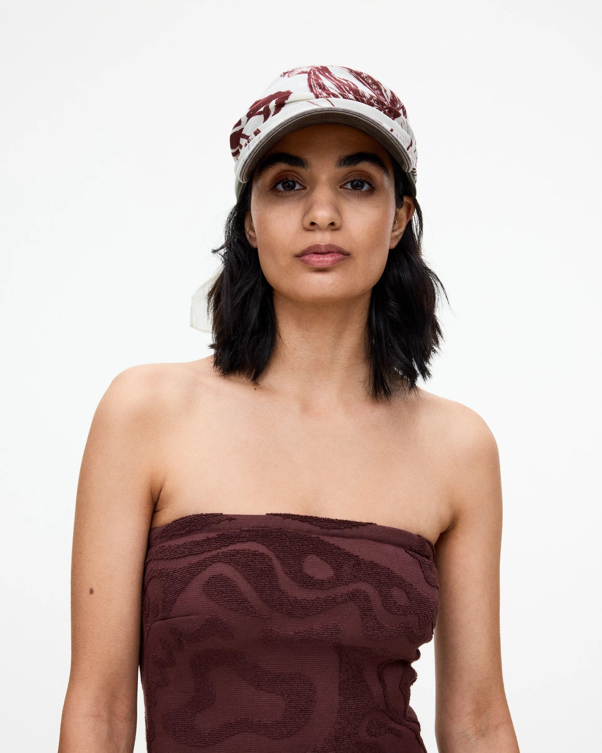 Textured Sleeveless Terry Dress in Burgundy by OAS