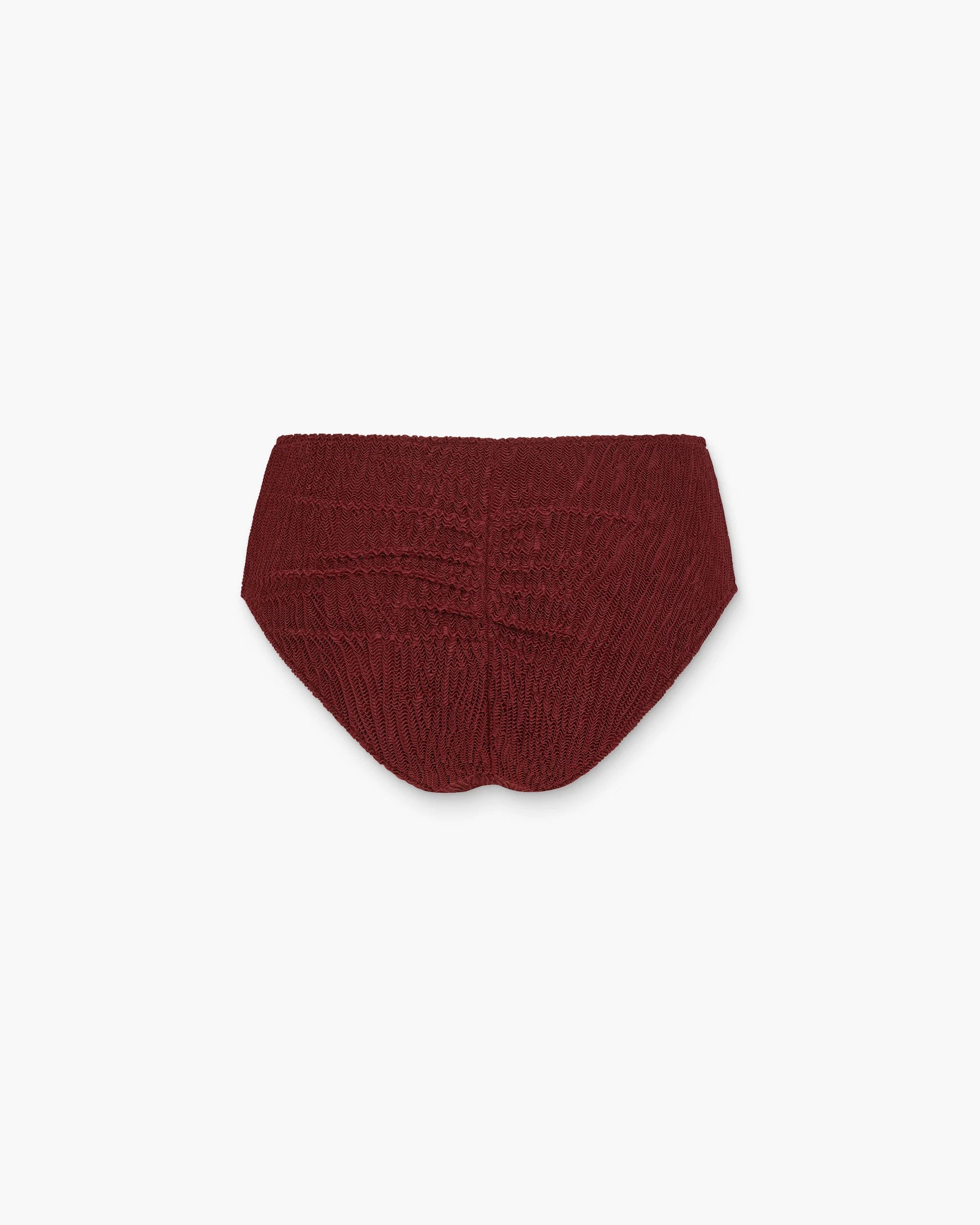 A knitted ribbed material bikini bottom in burgundy colour by OAS