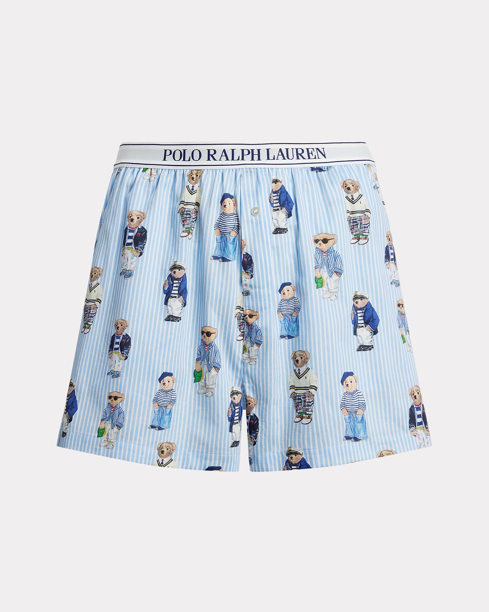 blue stripe sleep boxers with bears all over