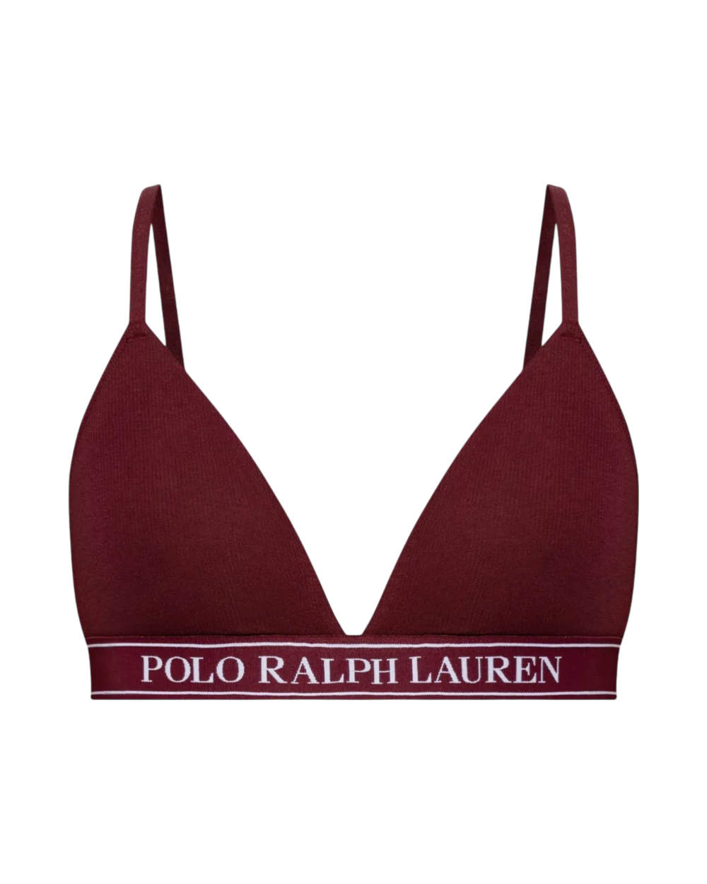 a branded triangle bralette by polo ralph lauren in a dark burgundy colour